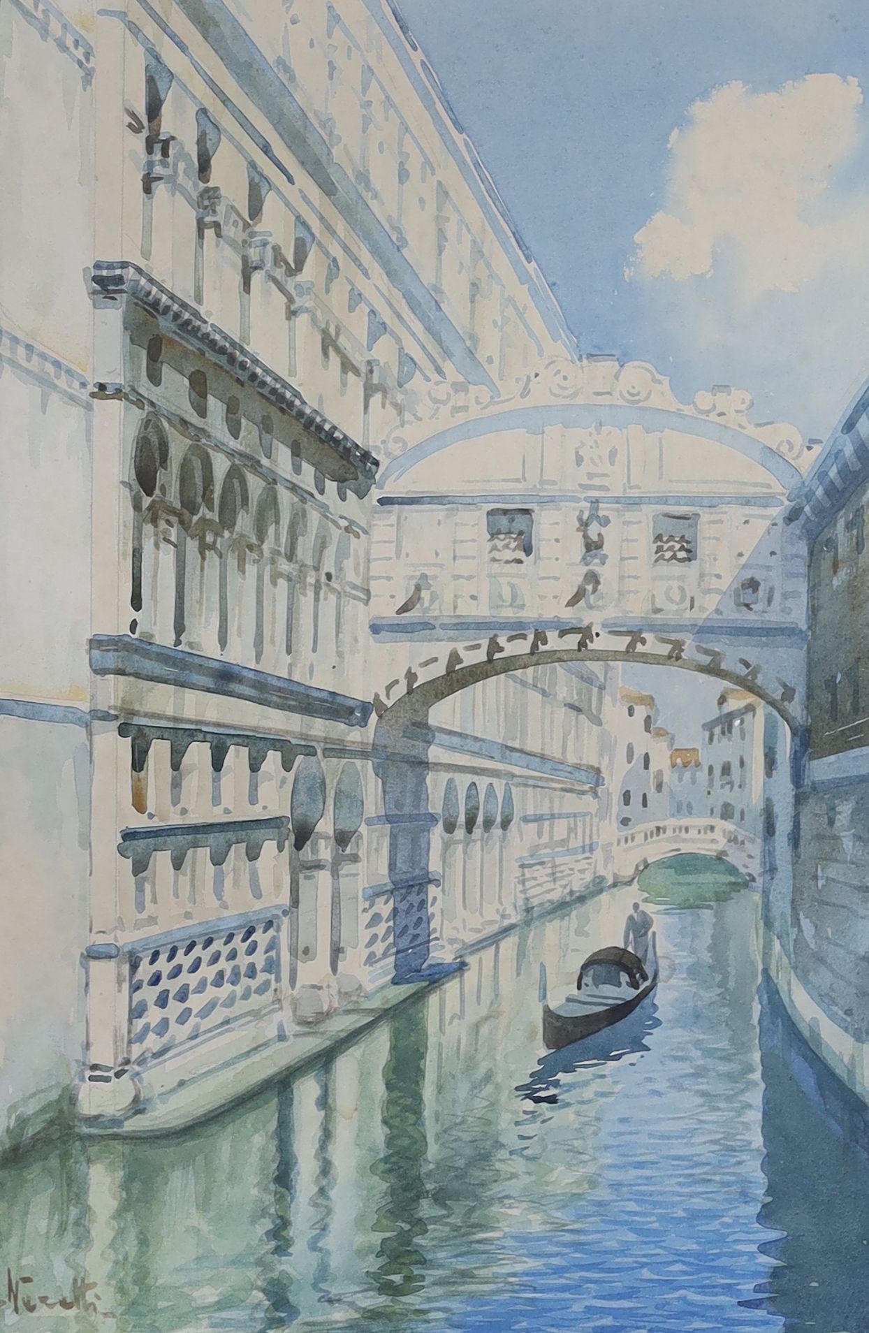 Nezetti, pair of watercolours, Views of Venice, signed, 38 x 25cm